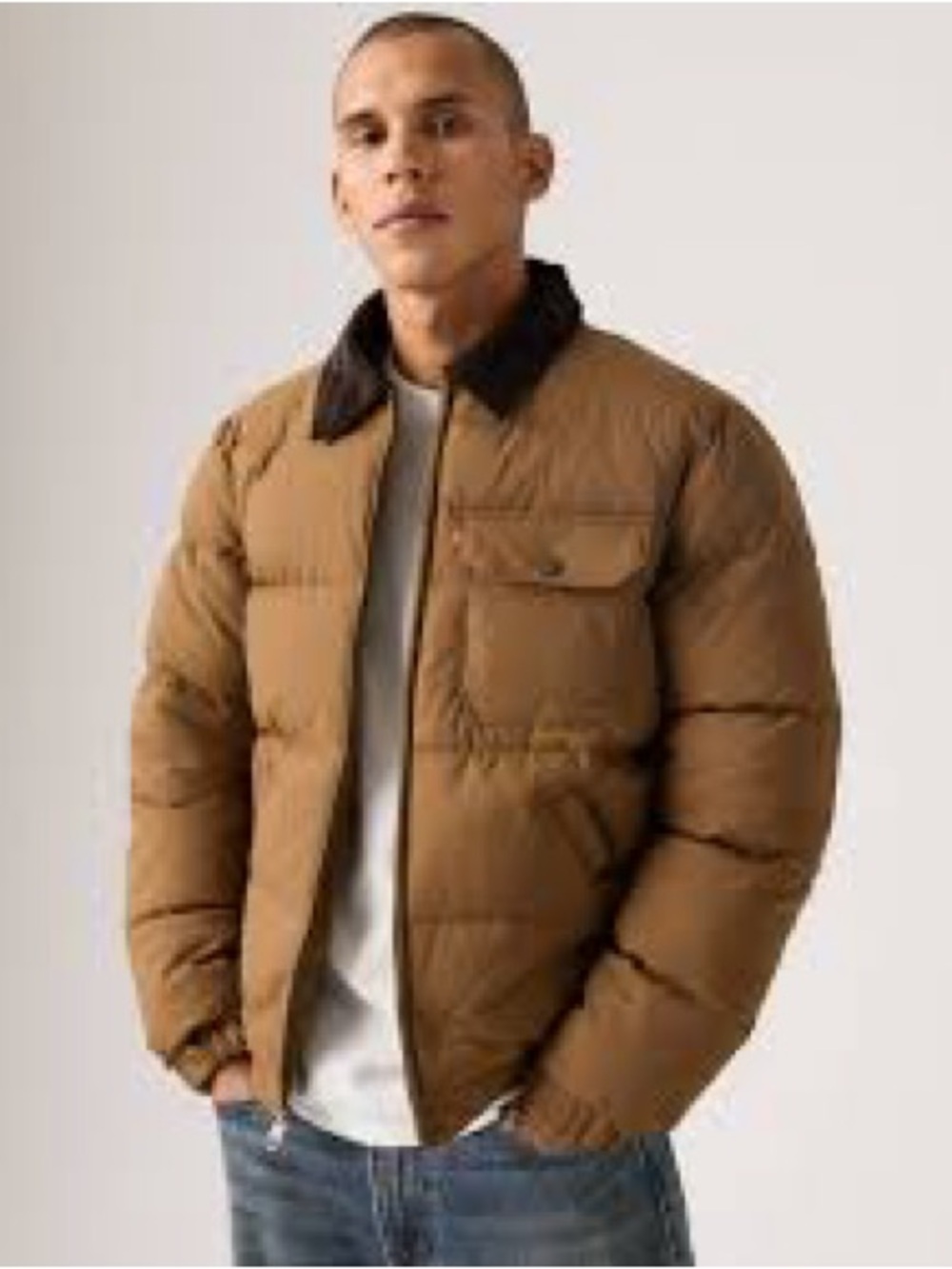 Levi's Brown Quilted Trench Coat with Dark Brown Collar